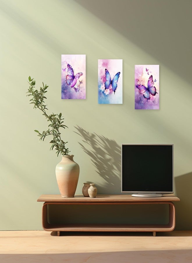 ARTZGX 3 Piece Purple Butterfly Canvas Wall Art Butterfly Pictures Wall Decor Watercolor Painting for Girls Room Decor Frame(Pink 12x16inchx3P (30x40cmx3P)) - Image 2