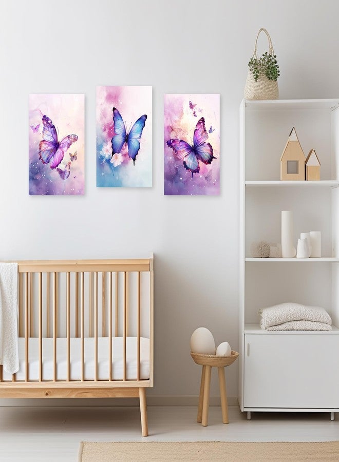 ARTZGX 3 Piece Purple Butterfly Canvas Wall Art Butterfly Pictures Wall Decor Watercolor Painting for Girls Room Decor Frame(Pink 12x16inchx3P (30x40cmx3P)) - Image 5