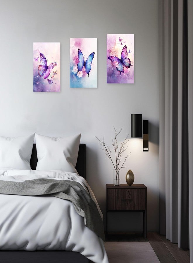 ARTZGX 3 Piece Purple Butterfly Canvas Wall Art Butterfly Pictures Wall Decor Watercolor Painting for Girls Room Decor Frame(Pink 12x16inchx3P (30x40cmx3P)) - Image 3