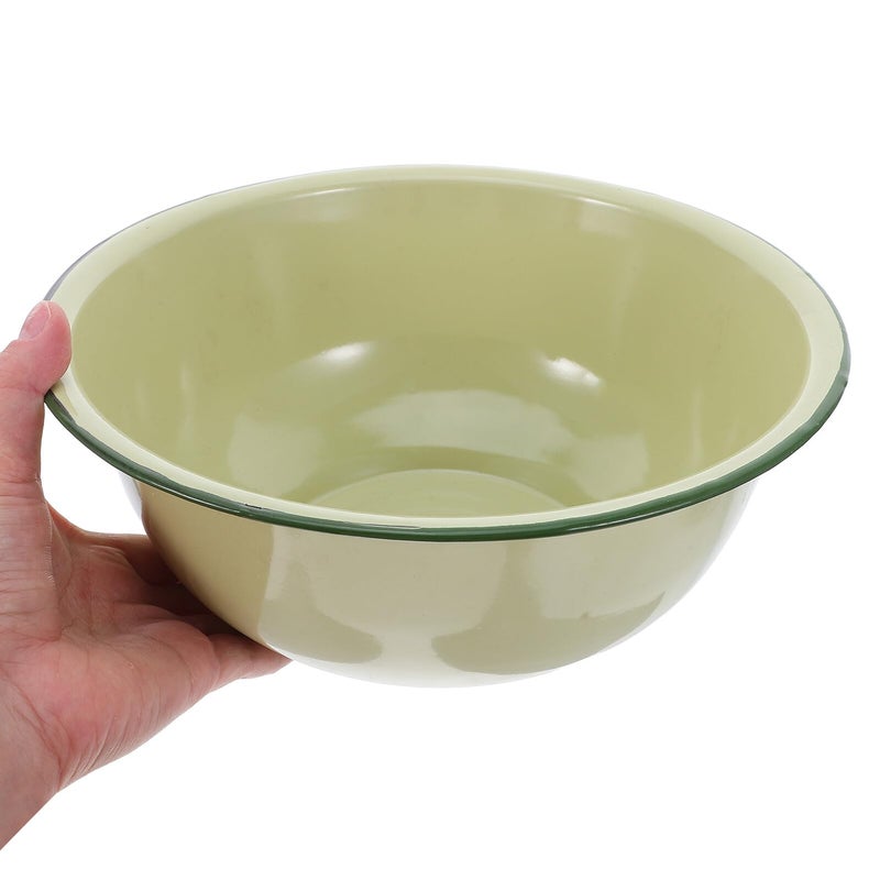 Vintage Green Enamel Mixing Bowl 24cm Deepened Salad Soup Basin Kitchen Use - Image 5