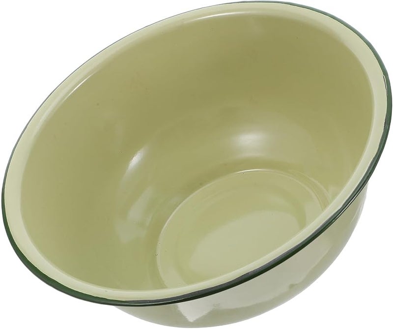 Vintage Green Enamel Mixing Bowl 24cm Deepened Salad Soup Basin Kitchen Use - Image 1