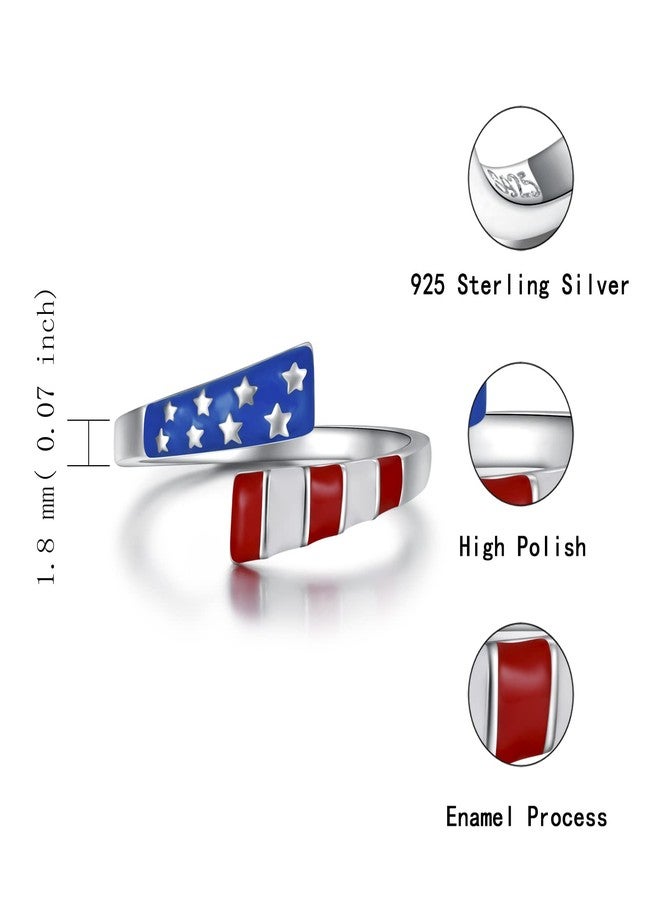 APOTIE Sterling Silver USA American Flag Ring Patriotic Star Open Ring 4th of July Independence Day Jewelry Gift for Women - Image 5