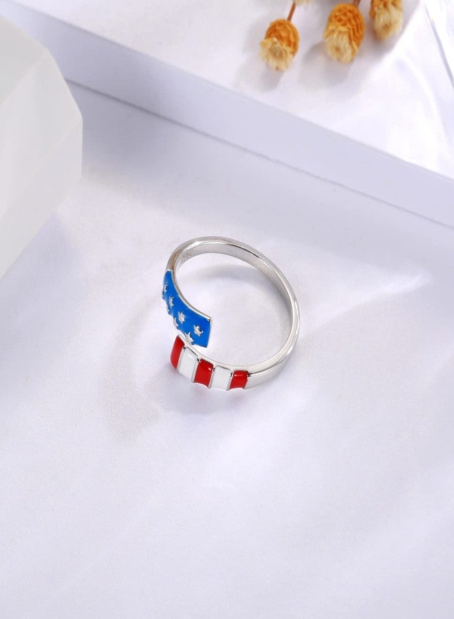 APOTIE Sterling Silver USA American Flag Ring Patriotic Star Open Ring 4th of July Independence Day Jewelry Gift for Women - Image 4