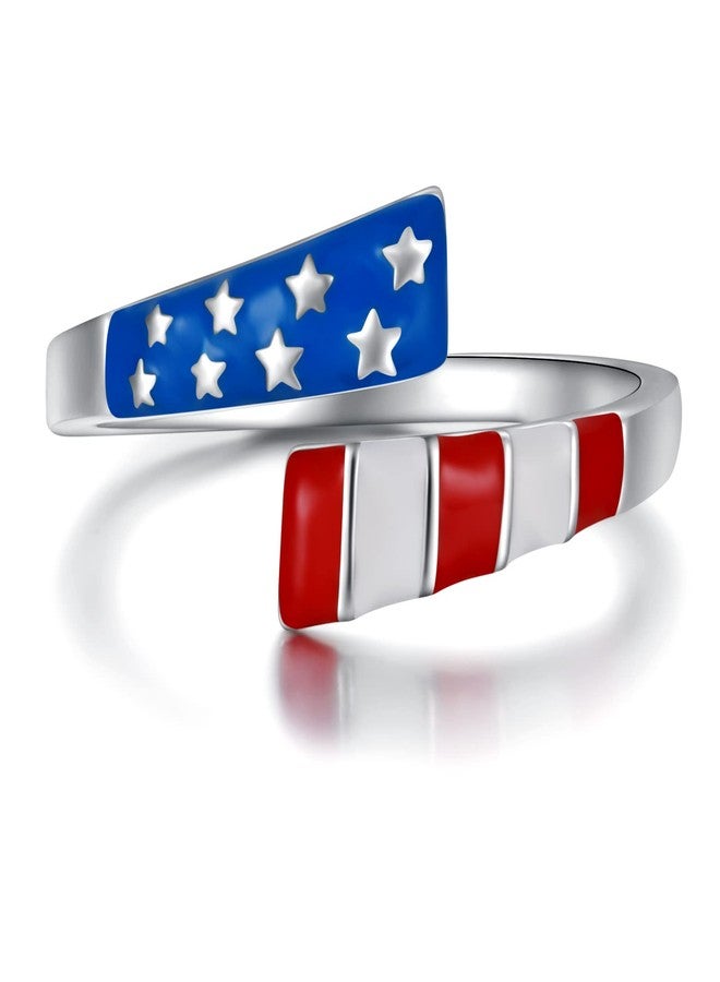 APOTIE Sterling Silver USA American Flag Ring Patriotic Star Open Ring 4th of July Independence Day Jewelry Gift for Women - Image 1