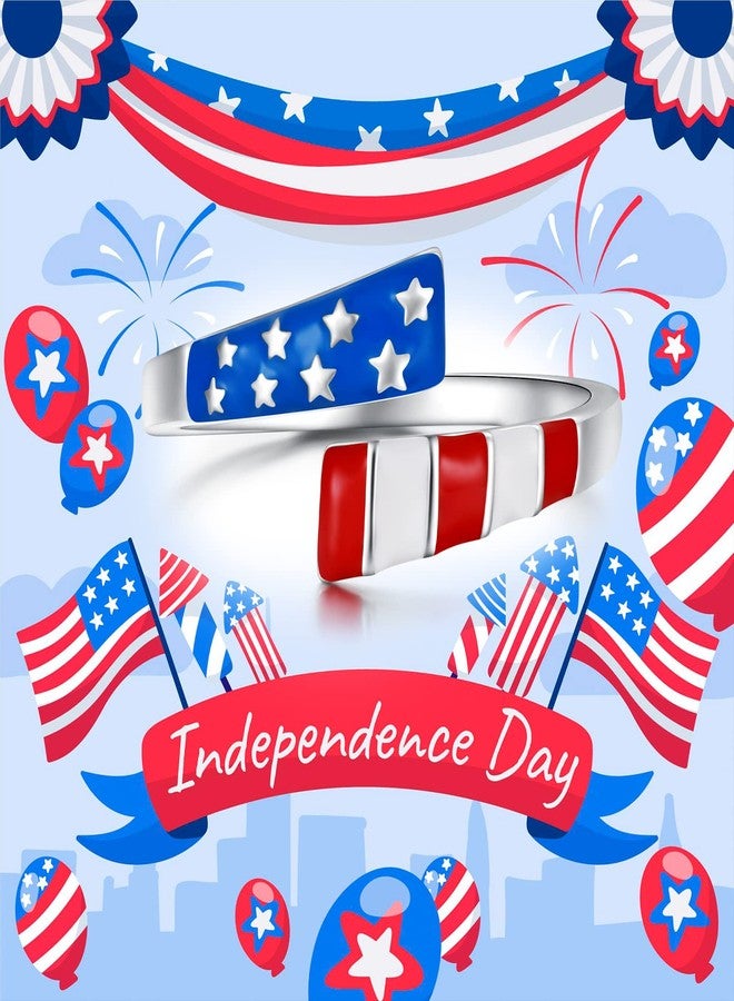 APOTIE Sterling Silver USA American Flag Ring Patriotic Star Open Ring 4th of July Independence Day Jewelry Gift for Women - Image 2