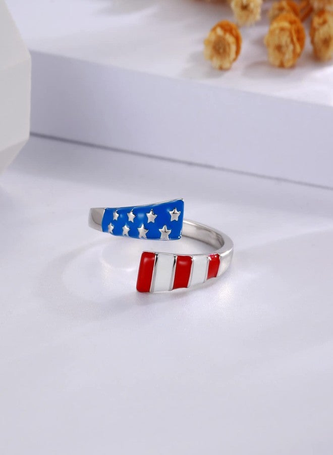 APOTIE Sterling Silver USA American Flag Ring Patriotic Star Open Ring 4th of July Independence Day Jewelry Gift for Women - Image 3