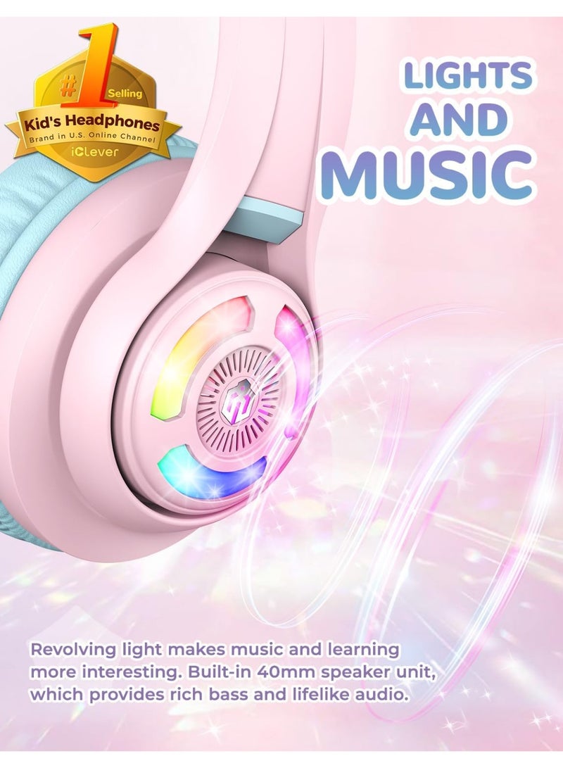 iClever Bluetooth Kids Headphones, BTH13 Cat Ear LED Light Up Kids Wireless Headphones, 50H Playtime, 74/85dBA Volume Limiting Children Headphones with Microphone Over Ear for School/Tablet/PC - Image 5