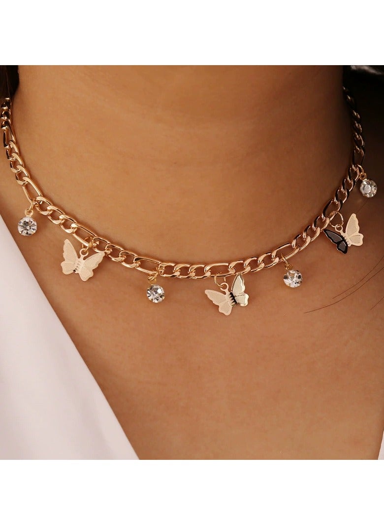 Goolsky Butterfly Rhinestone Necklace for Women – Trendy Short Chain Choker, Dainty Bling Crystal Pendant, Y2K Fashion Jewelry - Image 1