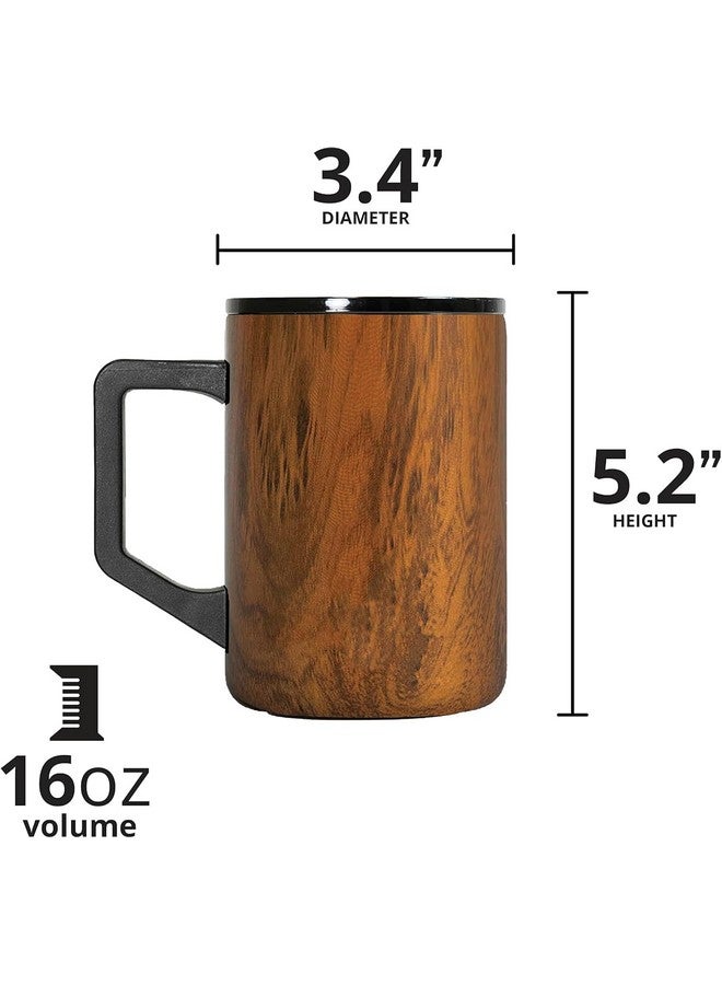 Elemental Insulated Coffee Mug - Triple-Wall Stainless Steel Summit Travel Cup for Hot and Cold Drinks - Thermal Coffee Mug with Lid and Handle for Camping, Office & Travel 16oz - Teakwood - Image 2