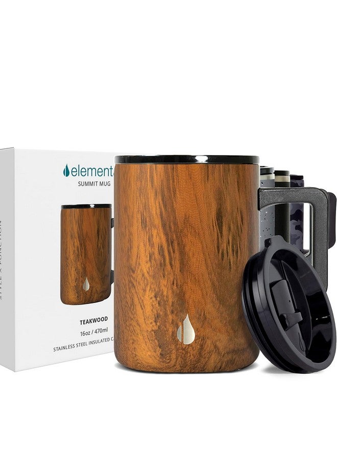 Elemental Insulated Coffee Mug - Triple-Wall Stainless Steel Summit Travel Cup for Hot and Cold Drinks - Thermal Coffee Mug with Lid and Handle for Camping, Office & Travel 16oz - Teakwood - Image 1
