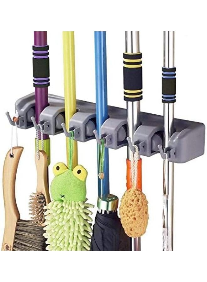 Generic Shsycer Mop And Broom Holder Wall Mounted Garden Tool Organizer Rake Or Mop Handles 5 Position With 6 Broom Hooks Garage Holds Up To 11 Tools For Garage Garden Kitchen Laundry Offices - Image 1