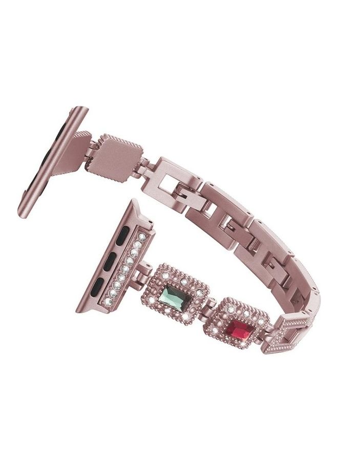 NIBEMINENT Large Square Diamond Metal Replacement Strap Watchband For Apple Watch Series 7/6/SE/5/4/3/2/1 38/40/41mm Rose Pink - Image 2