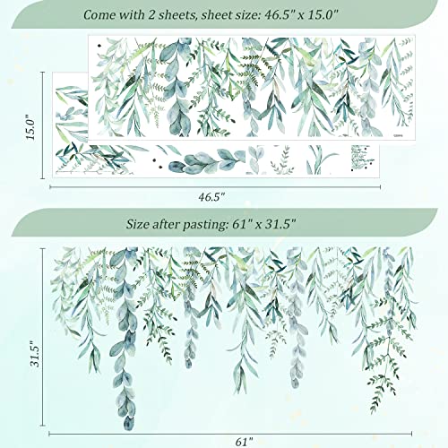 VePret Green Hanging String of Willow Wall Decals Peel and Stick, Large Plants Vinyl Wall Stickers, Removable Vine Home Decor Art for Bedroom Living Room Classroom Office - Image 2