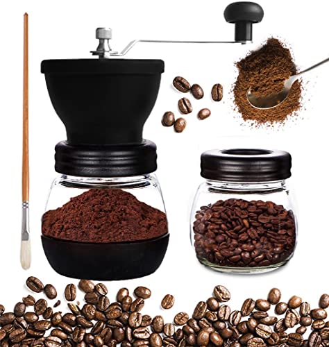 Mixpresso Manual Coffee Grinder, Spice Grinder Manual, Glass Jars, Ceramic Burr, Adjustable Grind, Easy to Clean, Portable Compact Design, 3 Piece Set, Stainless Steel - Image 1
