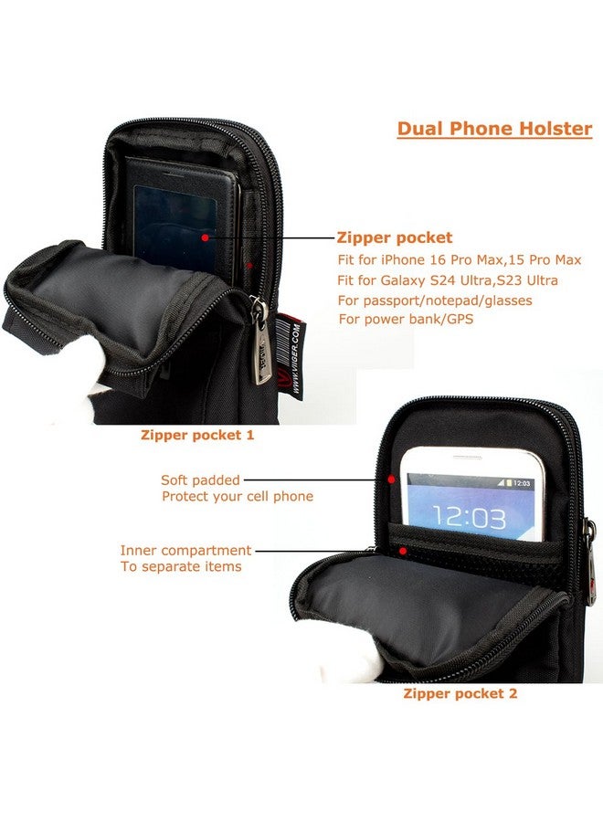VIIGER Large Multi-Purpose Nylon Cell Phone Belt Holster for iPhone 16 Pro Max Case 15 Pro Max Galaxy S24 Ultra A15 5G Universal Dual Smartphone Pouch with Belt Loop Clip for Men for 2 Mobile Phones  - Image 3