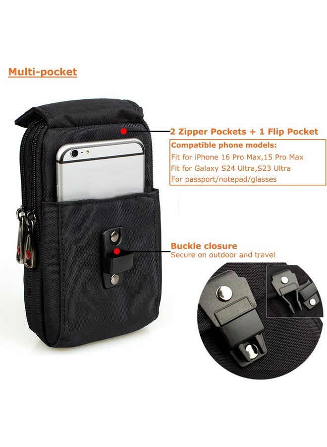 VIIGER Large Multi-Purpose Nylon Cell Phone Belt Holster for iPhone 16 Pro Max Case 15 Pro Max Galaxy S24 Ultra A15 5G Universal Dual Smartphone Pouch with Belt Loop Clip for Men for 2 Mobile Phones  - Image 2