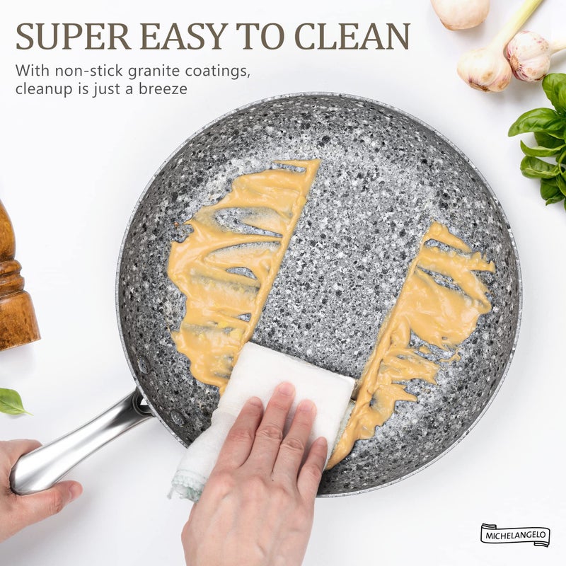 MICHELANGELO Frying Pan with Lid, Nonstick 12 Inch Frying Pan with Non toxic Granite Coating, Granite Frying Pan, Nonstick Frying Pans with Lid, Induction Compatible - Image 4