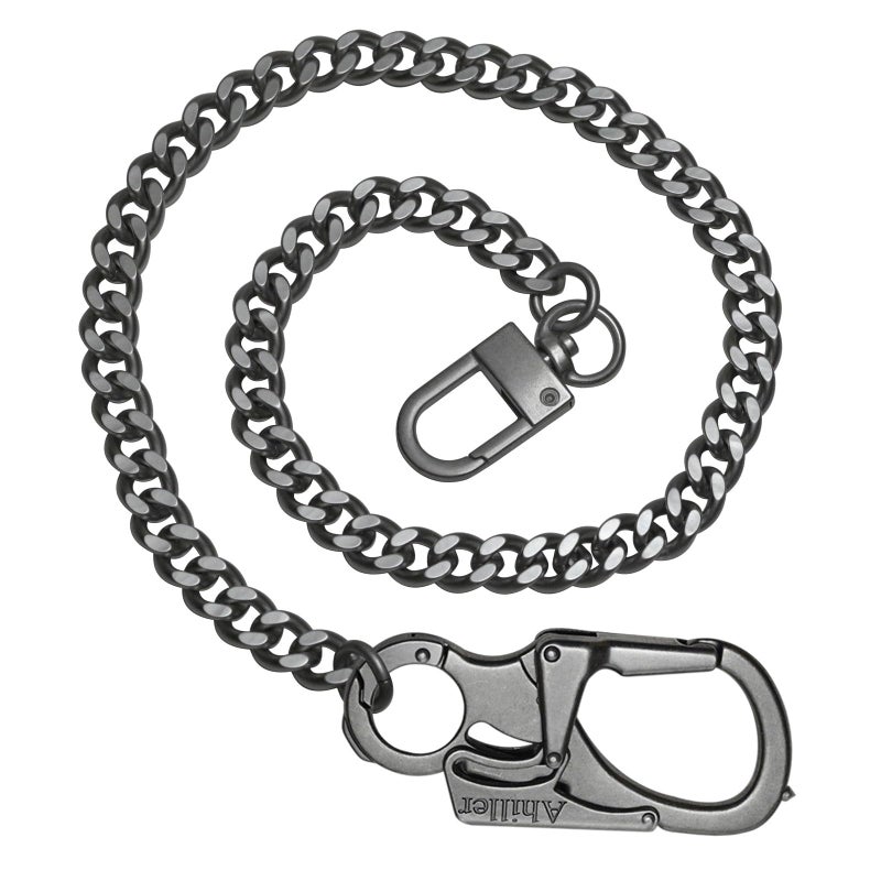 Ahiller Wallet Chain for Men, Lockable Carabiner with Tungsten Steel Taper, Heavy Duty Chain for Key Pocket Belt (DK-Black-1P) - Image 1