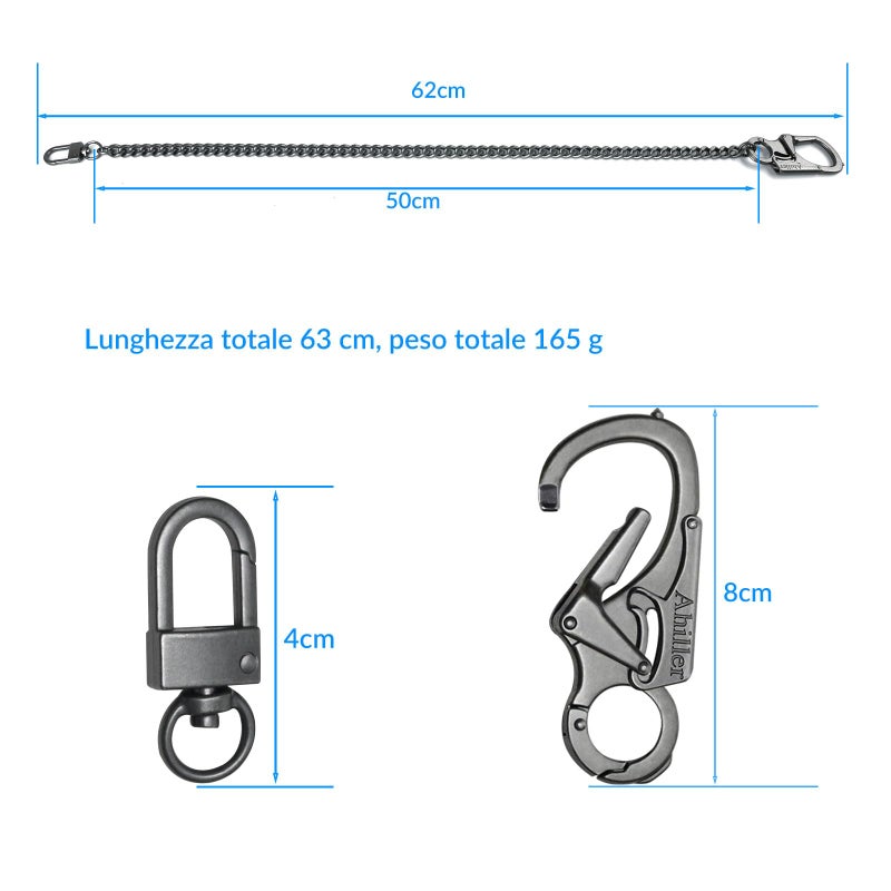 Ahiller Wallet Chain for Men, Lockable Carabiner with Tungsten Steel Taper, Heavy Duty Chain for Key Pocket Belt (DK-Black-1P) - Image 3