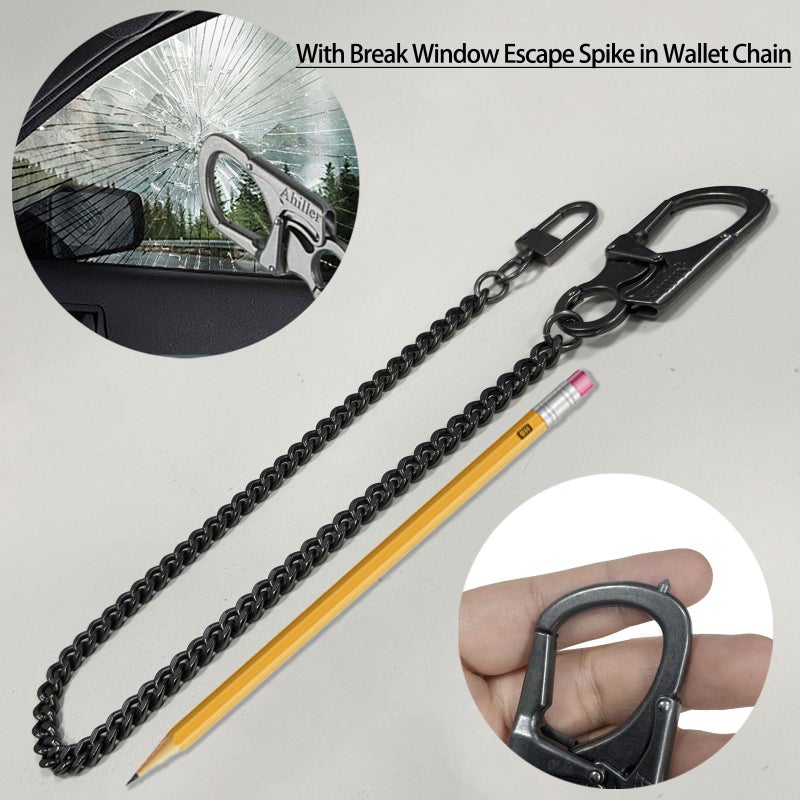Ahiller Wallet Chain for Men, Lockable Carabiner with Tungsten Steel Taper, Heavy Duty Chain for Key Pocket Belt (DK-Black-1P) - Image 5