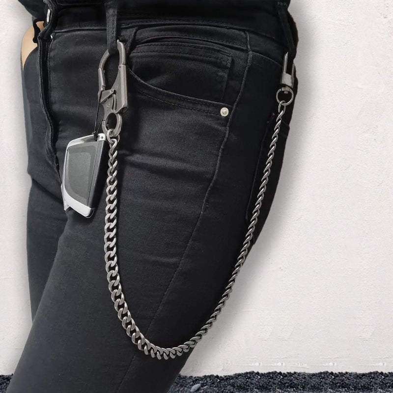 Ahiller Wallet Chain for Men, Lockable Carabiner with Tungsten Steel Taper, Heavy Duty Chain for Key Pocket Belt (DK-Black-1P) - Image 2