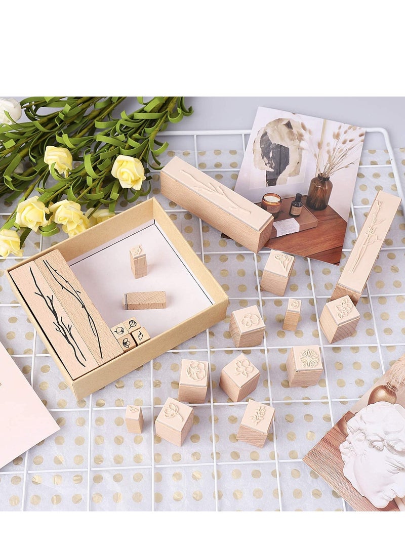 SOLARAE Vintage Wooden Rubber Stamps, Plant & Flower Decorative Mounted Stamp Set for DIY Craft, Scrapbook, Painting, Letters Diary, Teaching and Card Making, Scrapbooking - Image 4