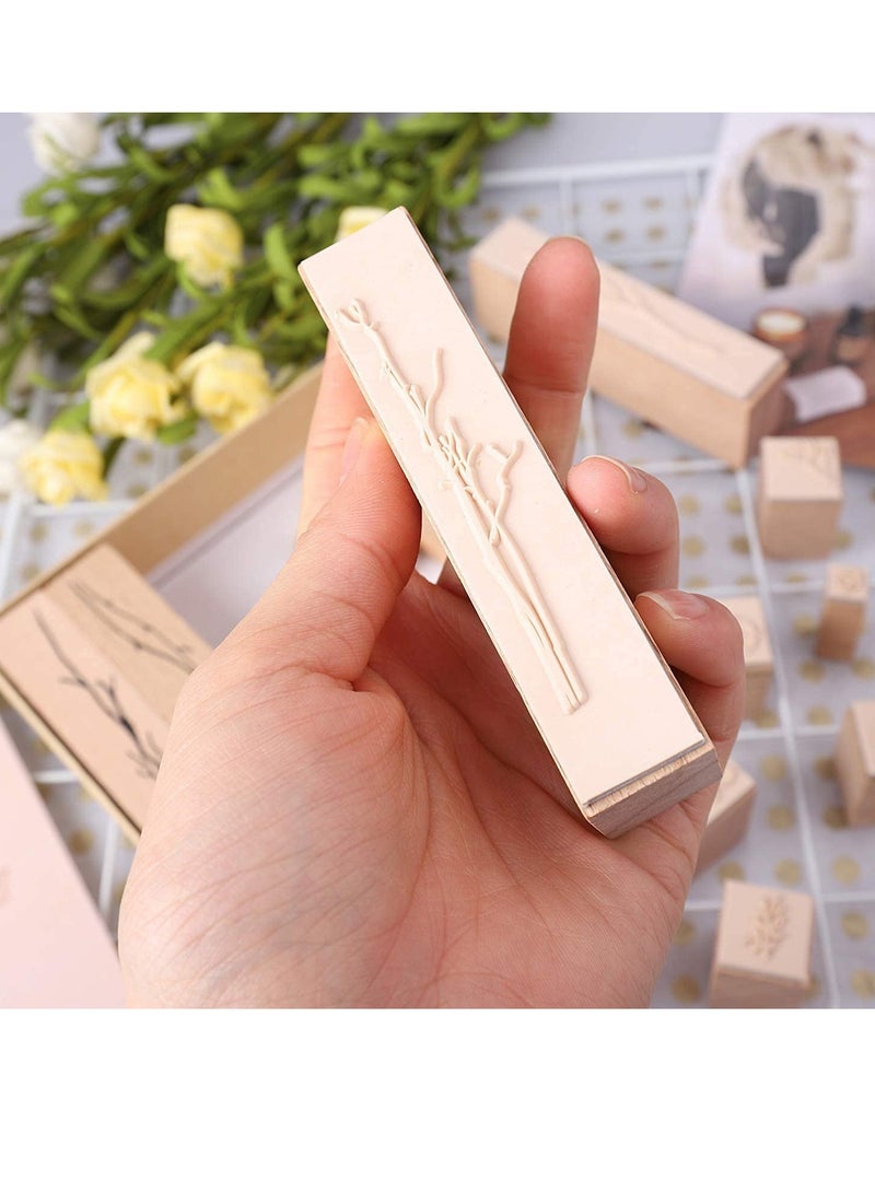 SOLARAE Vintage Wooden Rubber Stamps, Plant & Flower Decorative Mounted Stamp Set for DIY Craft, Scrapbook, Painting, Letters Diary, Teaching and Card Making, Scrapbooking - Image 2