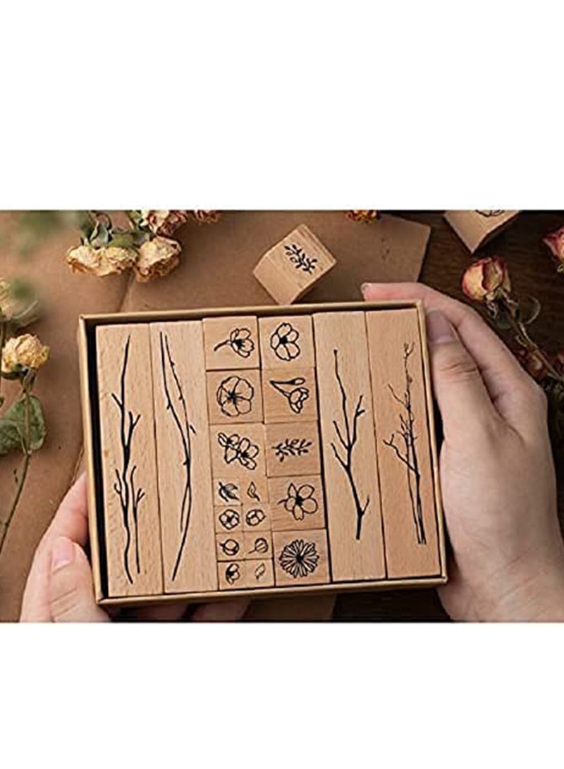 SOLARAE Vintage Wooden Rubber Stamps, Plant & Flower Decorative Mounted Stamp Set for DIY Craft, Scrapbook, Painting, Letters Diary, Teaching and Card Making, Scrapbooking - Image 1