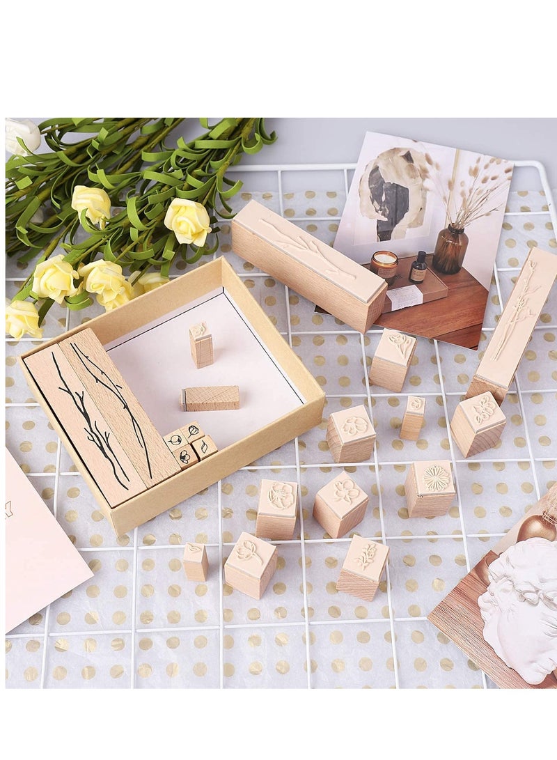 SOLARAE Vintage Wooden Rubber Stamps, Plant & Flower Decorative Mounted Stamp Set for DIY Craft, Scrapbook, Painting, Letters Diary, Teaching and Card Making, Scrapbooking - Image 5