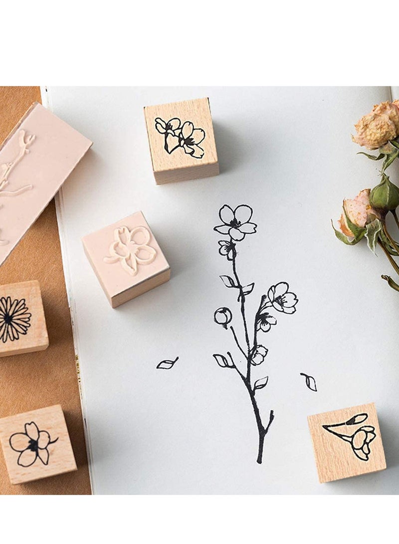 SOLARAE Vintage Wooden Rubber Stamps, Plant & Flower Decorative Mounted Stamp Set for DIY Craft, Scrapbook, Painting, Letters Diary, Teaching and Card Making, Scrapbooking - Image 3