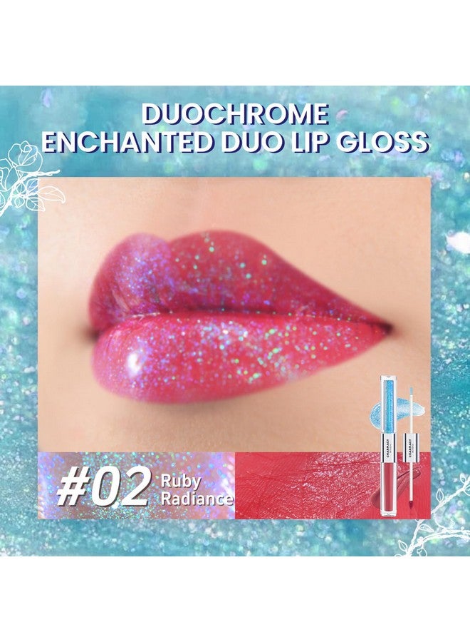CHARMACY Multichrome Double Head Non-Stick Lip Gloss, Metallic Colourful Lip Glaze, Anti-transfer, Long Lasting Waterproof Liquid Lipstick Makeup (#02) - Image 2