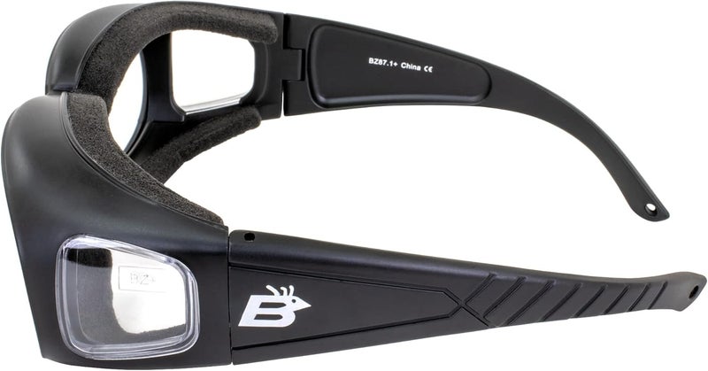 Birdz نظارات ركوب الدراجات النارية Birdz Swallow مع وسادة فوم - إطار أسود مع عدسات شفافة ومدخنة - Image 4