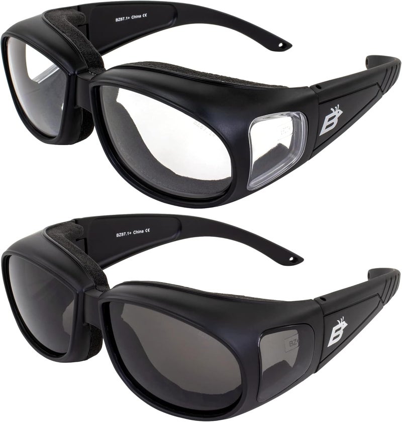 Birdz نظارات ركوب الدراجات النارية Birdz Swallow مع وسادة فوم - إطار أسود مع عدسات شفافة ومدخنة - Image 2