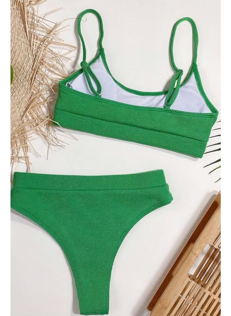 Angelsin High Waist Twill Tankini Bikini Top - Image 3