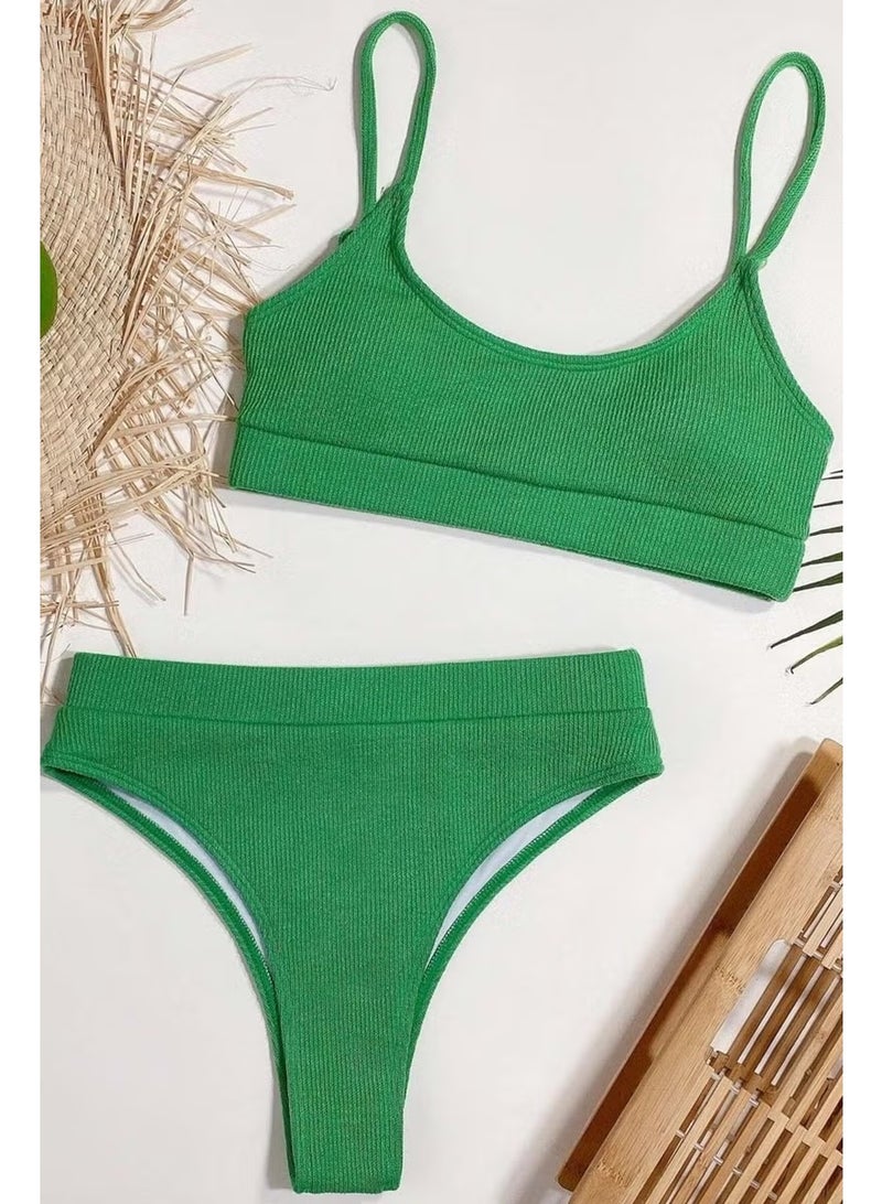 Angelsin High Waist Twill Tankini Bikini Top - Image 2
