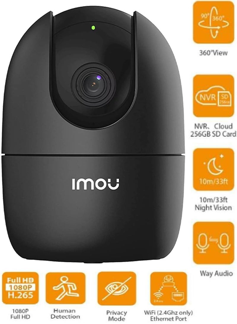 IMOU Imou FHD 360 Degree Security Camera (Black), Supports Up to 256GB SD Card, WiFi and Ethernet Connection, Alexa Google Assistant, Human Detection, Night Vision Ranger2 (2 Pieces) 2MP  - Image 3