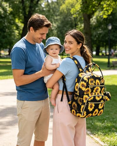 Pritent Diaper Bag BackpackBaby Essentials Diapers Bag with Pacifier CaseMultipurpose Stylish Large Capacity Travel Backpack for Baby GirlBoyMSunflower - Image 3