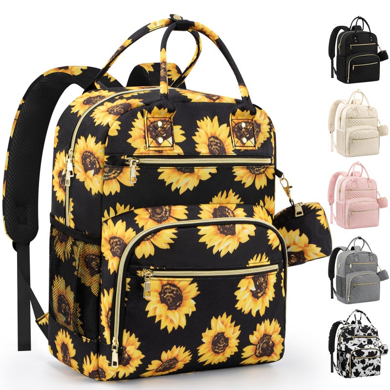 Pritent Diaper Bag BackpackBaby Essentials Diapers Bag with Pacifier CaseMultipurpose Stylish Large Capacity Travel Backpack for Baby GirlBoyMSunflower - Image 2