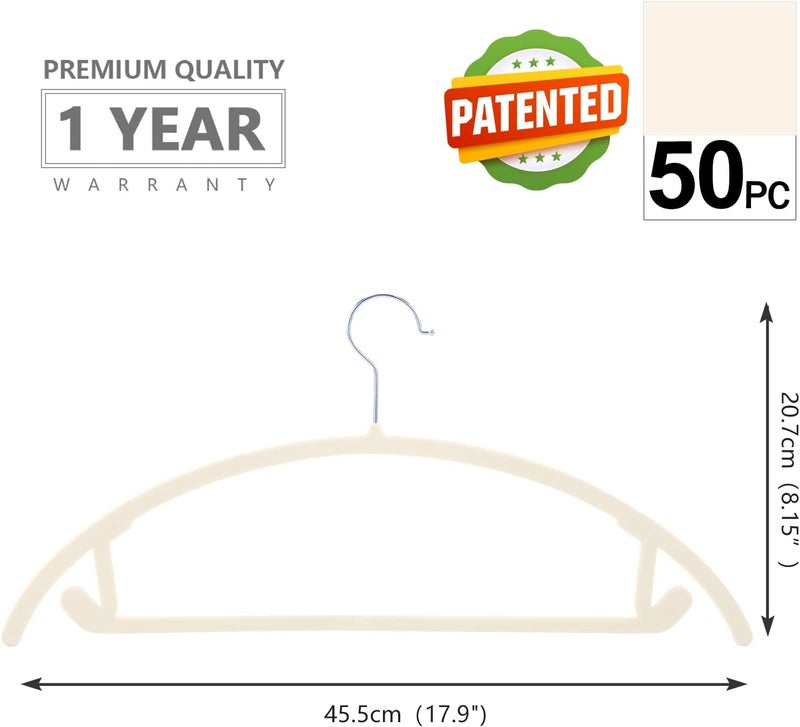 ميزجي علاقات مخملية فاخرة من (عبوة من 50) ثقيلة التحمل - غير قابلة للانزلاق، بدون نتوءات على الكتف لبدلات - خطافات كروم، علاقات موفرة للمساحة، علاقات دائرية للمعاطف والسترات الصوفية والجاكيتات والبناطيل والقمصان (عاجي) - Image 2