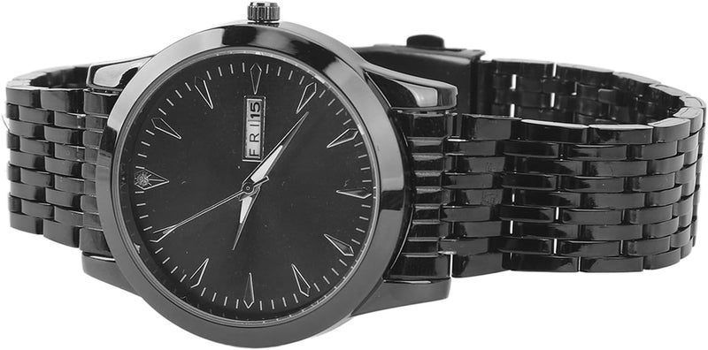 RIZGHWOY Stylish Classic Quartz Stainless Steel Dress Watch Waterproof Calendar Display Men Watch for Daily Use Alloy Glass (Black) - Image 5