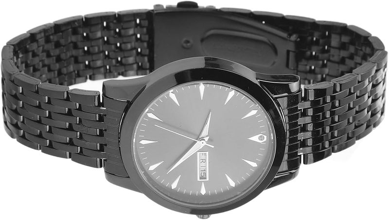 RIZGHWOY Stylish Classic Quartz Stainless Steel Dress Watch Waterproof Calendar Display Men Watch for Daily Use Alloy Glass (Black) - Image 1