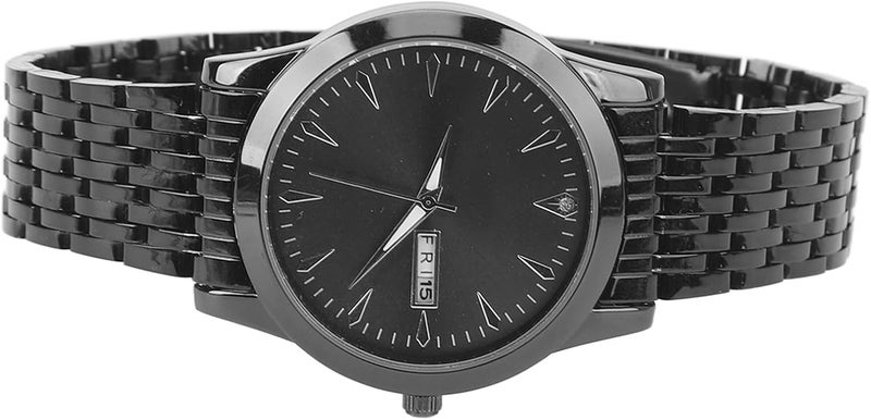 RIZGHWOY Stylish Classic Quartz Stainless Steel Dress Watch Waterproof Calendar Display Men Watch for Daily Use Alloy Glass (Black) - Image 2