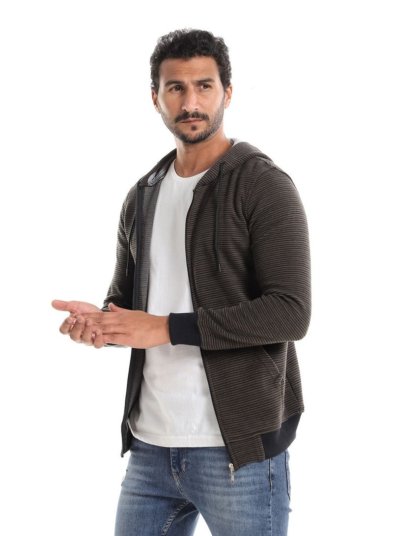 Caesar Mens Stripped Hoodie With Zipper - Image 2