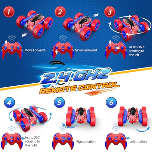 Excitobo Toys for Boys 46360 Rotating 24GHz Fast Stunt Rechargeable 4WD Remote Control Car Boy Toys for Age 46 57 68Outdoor Toy RC Car Gifts for Birthday Chritmas Halloween Easter Boys Girls - Image 5