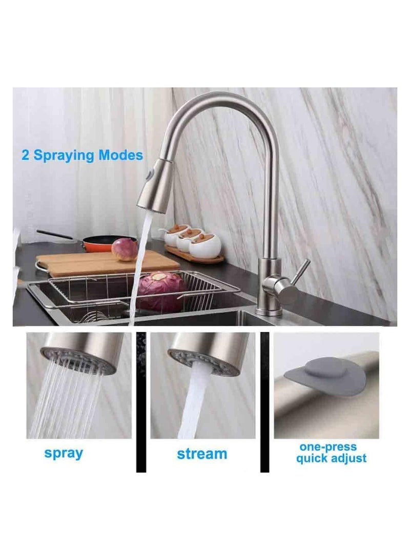 KASTWAVE Kitchen Faucet Tap, Kitchen Pull Out Tap Faucet, Kitchen Sink Hot And Cold Water Faucet, Two-Way Sprayer, Single Handle Faucet, 360 Degree Rotating (Silver) - Image 2