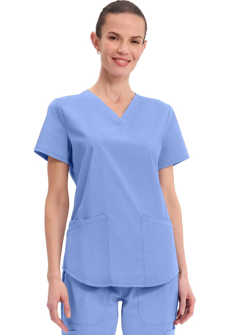 CHEROKEE Workwear Professionals Women Scrubs Top V-Neck WW665, XS, Ciel Blue - Image 1