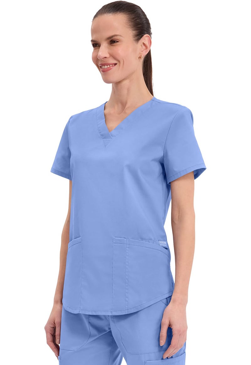 CHEROKEE Workwear Professionals Women Scrubs Top V-Neck WW665, XS, Ciel Blue - Image 3