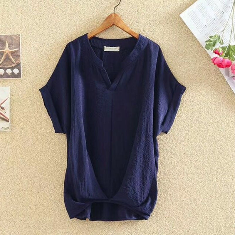 Women's Cotton Linen V-Neck Batwing Sleeve Blouse - Image 4