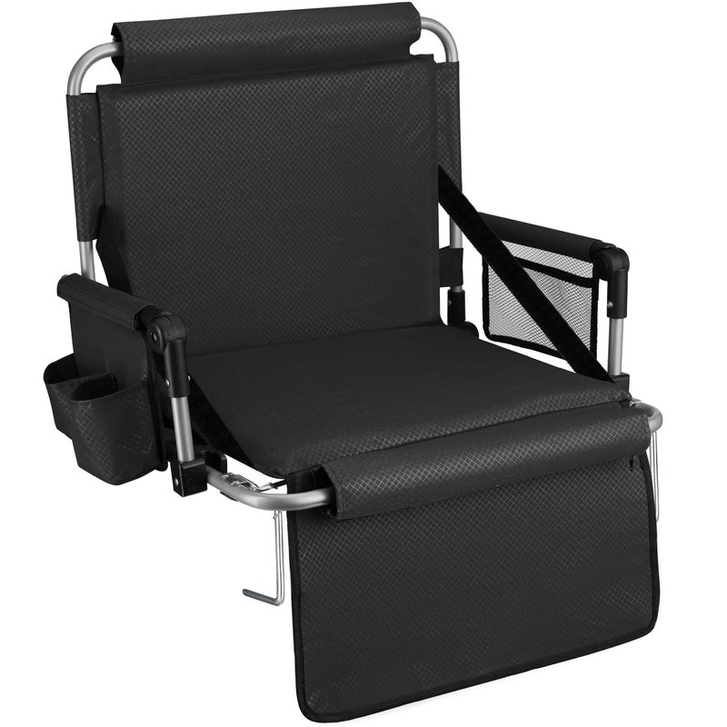 Alpcour Folding Stadium Seat with Back Support Deluxe Waterproof Cushion Chair for Bleachers wArm Rests Storage Pockets Cup Holder Shoulder Straps for Superior Support Comfort
