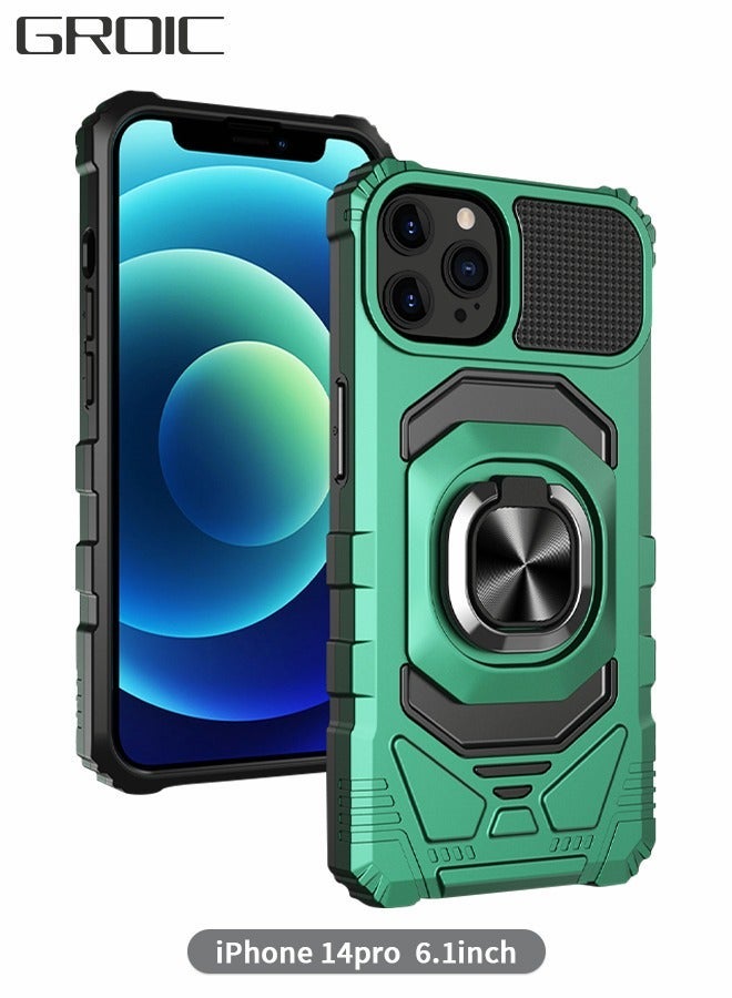 GROIC For Iphone 14 Pro Case, Heavy Duty Shockproof Solid Ring Stand Phone Cover, Four Corner Shell, Magnetic Car Case 6.1 Inch (green) - Image 1